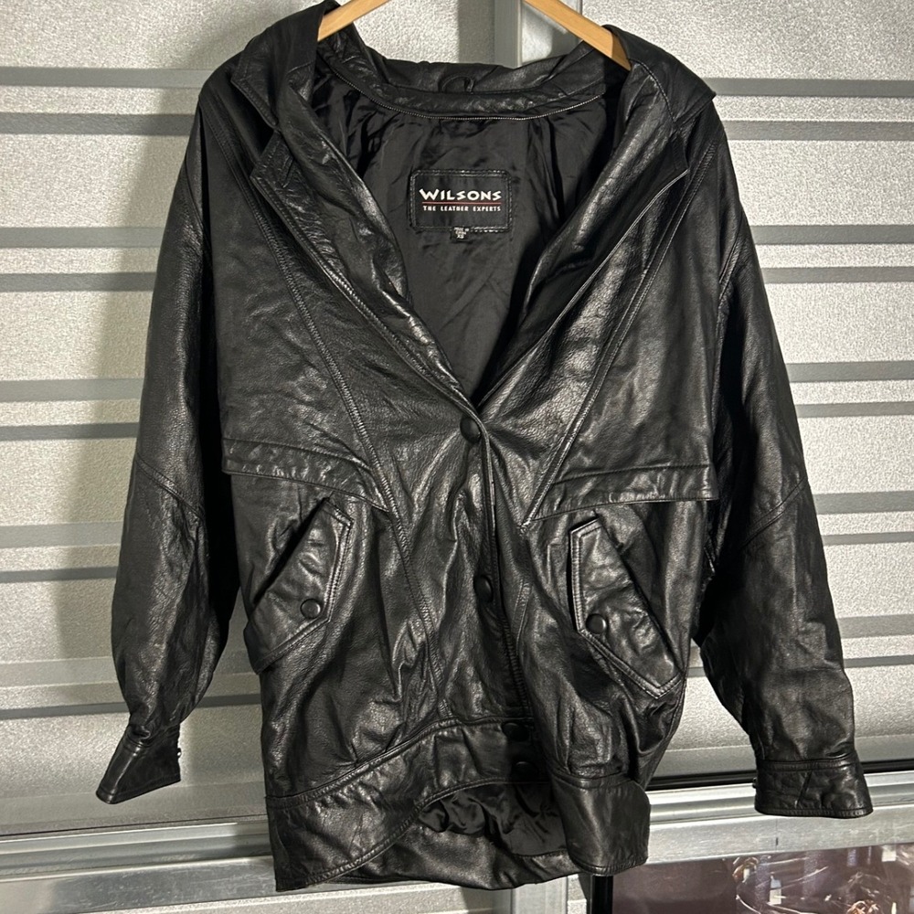 VINTAGE Wilsons Leather Jacket Womens XS Black Bomber Biker Grunge Streetwear